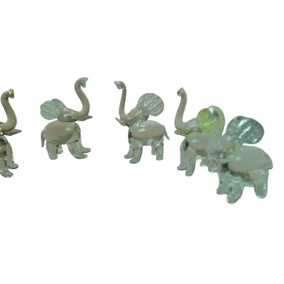 Glass Elephant Miniatures with Colored Ears Lot of 7 - Picture 8 of 8